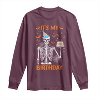 Funny Halloween Birthday Long Sleeve Shirt Its My Bday Skeleton Cake Party - Wonder Print Shop