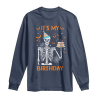 Funny Halloween Birthday Long Sleeve Shirt Its My Bday Skeleton Cake Party - Wonder Print Shop