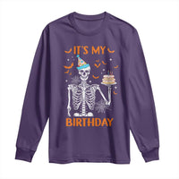 Funny Halloween Birthday Long Sleeve Shirt Its My Bday Skeleton Cake Party - Wonder Print Shop