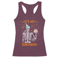 Funny Halloween Birthday Racerback Tank Top Its My Bday Skeleton Cake Party - Wonder Print Shop