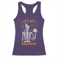 Funny Halloween Birthday Racerback Tank Top Its My Bday Skeleton Cake Party - Wonder Print Shop