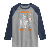 Funny Halloween Birthday Raglan Shirt Its My Bday Skeleton Cake Party - Wonder Print Shop