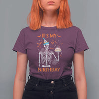 Funny Halloween Birthday T Shirt For Women Its My Bday Skeleton Cake Party - Wonder Print Shop