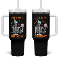 Funny Halloween Birthday Tumbler With Handle Its My Bday Skeleton Cake Party - Wonder Print Shop