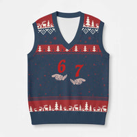 Funny 67 Six Seven Meme Hands Gesture Alpha Slang V-Neck Knit Sweater Vest - Wonder Print Shop