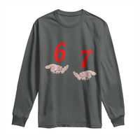 Funny 67 Six Seven Meme Hands Gesture Alpha Slang Long Sleeve Shirt - Wonder Print Shop