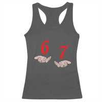 Funny 67 Six Seven Meme Hands Gesture Alpha Slang Racerback Tank Top - Wonder Print Shop