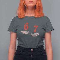 Funny 67 Six Seven Meme Hands Gesture Alpha Slang T Shirt For Women - Wonder Print Shop