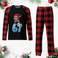Funny 67 Christmas Plaid Pajama Set Six Seven Dabbing Santa Meme Gen Alpha Slang - Wonder Print Shop