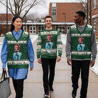 Funny 67 Xmas V-Neck Knit Sweater Vest Six Seven Dabbing Santa Meme Gen Alpha Slang - Wonder Print Shop
