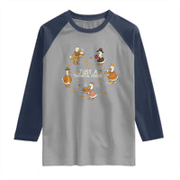 Just A Thankful Goose Raglan Shirt Funny Goose Turkey Thanksgiving Fall Season - Wonder Print Shop