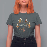Just A Thankful Goose T Shirt For Women Funny Goose Turkey Thanksgiving Fall Season - Wonder Print Shop