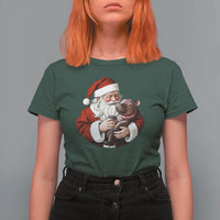 Funny Moo Deng Christmas T Shirt For Women Santa Cute Hippo Zoo Meme Baby Pygmy - Wonder Print Shop