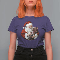 Funny Moo Deng Christmas T Shirt For Women Santa Cute Hippo Zoo Meme Baby Pygmy - Wonder Print Shop