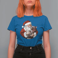 Funny Moo Deng Christmas T Shirt For Women Santa Cute Hippo Zoo Meme Baby Pygmy - Wonder Print Shop