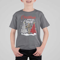 Christmas Begins With Christ T Shirt For Kid Leopard Cross Plaid Xmas Tree - Wonder Print Shop
