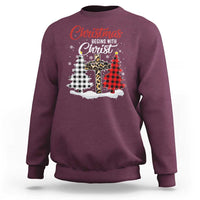 Christmas Begins With Christ Sweatshirt Leopard Cross Plaid Xmas Tree - Wonder Print Shop