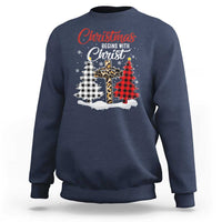 Christmas Begins With Christ Sweatshirt Leopard Cross Plaid Xmas Tree - Wonder Print Shop