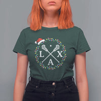 Funny Christmas Lacrosse Lax Stick Santa Hat T Shirt For Women - Wonder Print Shop