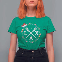 Funny Christmas Lacrosse Lax Stick Santa Hat T Shirt For Women - Wonder Print Shop