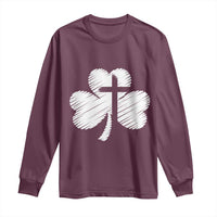 St Patricks Day Christian Religious Shamrock Cross Long Sleeve Shirt