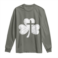 St Patricks Day Christian Religious Shamrock Cross Long Sleeve Shirt