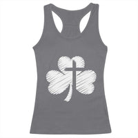 St Patricks Day Christian Religious Shamrock Cross Racerback Tank Top