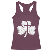 St Patricks Day Christian Religious Shamrock Cross Racerback Tank Top