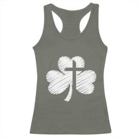 St Patricks Day Christian Religious Shamrock Cross Racerback Tank Top