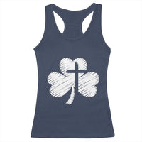 St Patricks Day Christian Religious Shamrock Cross Racerback Tank Top