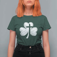 St Patricks Day Christian Religious Shamrock Cross T Shirt For Women