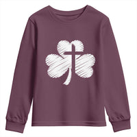 St Patricks Day Christian Religious Shamrock Cross Youth Sweatshirt