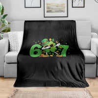 Funny Six Seven 67 St Patricks Day Dabbing Shamrock Throw Blanket