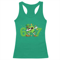 Funny Six Seven 67 St Patricks Day Dabbing Shamrock Racerback Tank Top