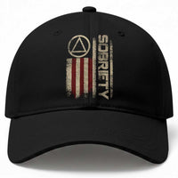 Sober AA NA Sobriety Anniversary Baseball Cap Alcoholism Addiction Recovery Vintage American Flag