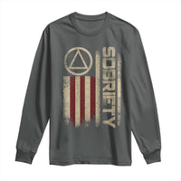 Sober AA NA Sobriety Anniversary Long Sleeve Shirt Alcoholism Addiction Recovery Vintage American Flag