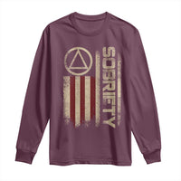 Sober AA NA Sobriety Anniversary Long Sleeve Shirt Alcoholism Addiction Recovery Vintage American Flag