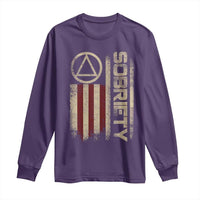 Sober AA NA Sobriety Anniversary Long Sleeve Shirt Alcoholism Addiction Recovery Vintage American Flag