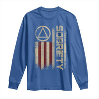 Sober AA NA Sobriety Anniversary Long Sleeve Shirt Alcoholism Addiction Recovery Vintage American Flag