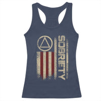 Sober AA NA Sobriety Anniversary Racerback Tank Top Alcoholism Addiction Recovery Vintage American Flag