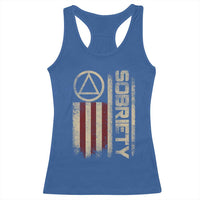 Sober AA NA Sobriety Anniversary Racerback Tank Top Alcoholism Addiction Recovery Vintage American Flag