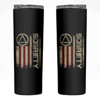 Sober AA NA Sobriety Anniversary Skinny Tumbler Alcoholism Addiction Recovery Vintage American Flag