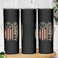 Sober AA NA Sobriety Anniversary Skinny Tumbler Alcoholism Addiction Recovery Vintage American Flag