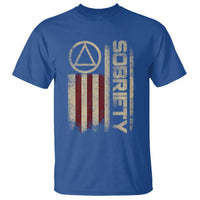 Sober AA NA Sobriety Anniversary T Shirt Alcoholism Addiction Recovery Vintage American Flag
