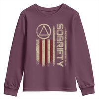 Sober AA NA Sobriety Anniversary Youth Sweatshirt Alcoholism Addiction Recovery Vintage American Flag