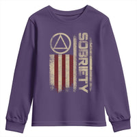 Sober AA NA Sobriety Anniversary Youth Sweatshirt Alcoholism Addiction Recovery Vintage American Flag