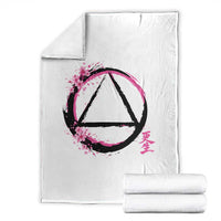 AA Sober Symbol Serenity Recovery Throw Blanket Japanese Cherry Blossom Brushstroke Circle