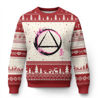 AA Sober Symbol Serenity Recovery Ugly Christmas Sweater Japanese Cherry Blossom Brushstroke Circle