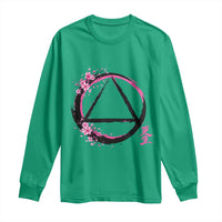 AA Sober Symbol Serenity Recovery Long Sleeve Shirt Japanese Cherry Blossom Brushstroke Circle