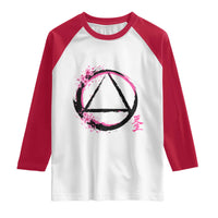 AA Sober Symbol Serenity Recovery Raglan Shirt Japanese Cherry Blossom Brushstroke Circle
